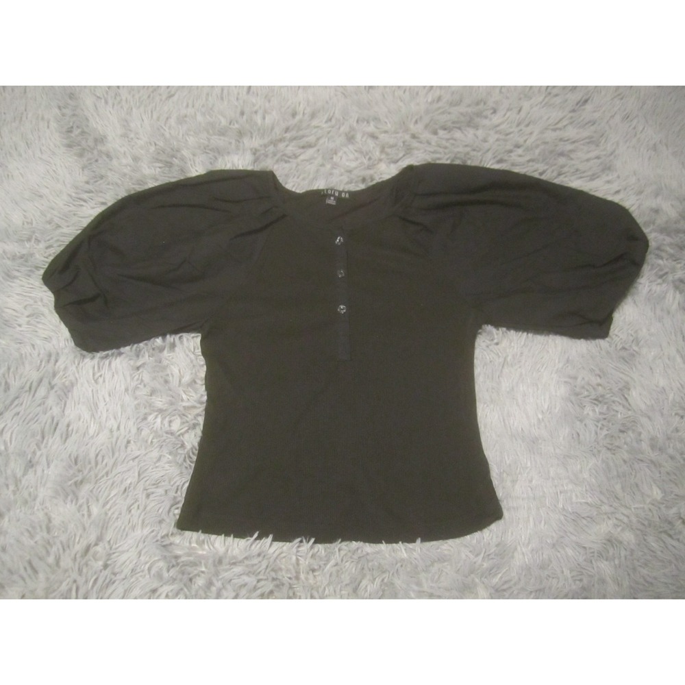 Story On Shirt Womens Medium Black Peplum Short Sleeve Blouse Casual
